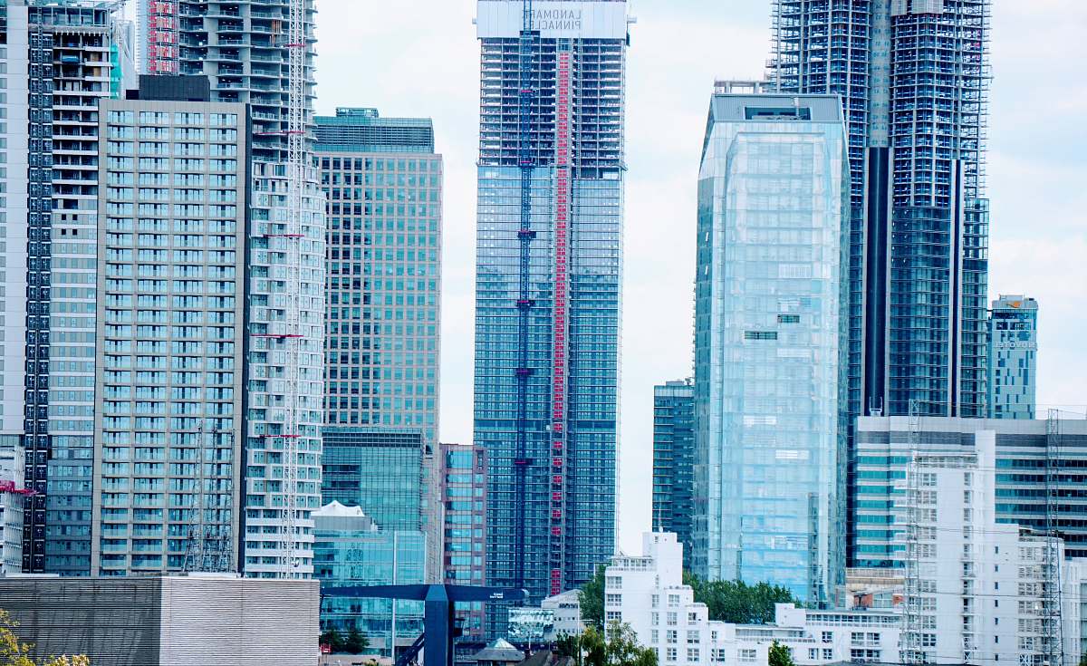 city blue city building scenery high rise