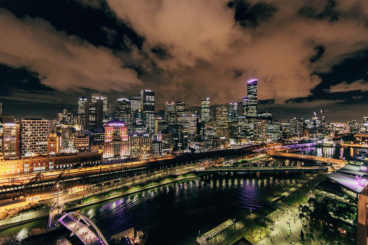 city city view lighted during nightie photography urban