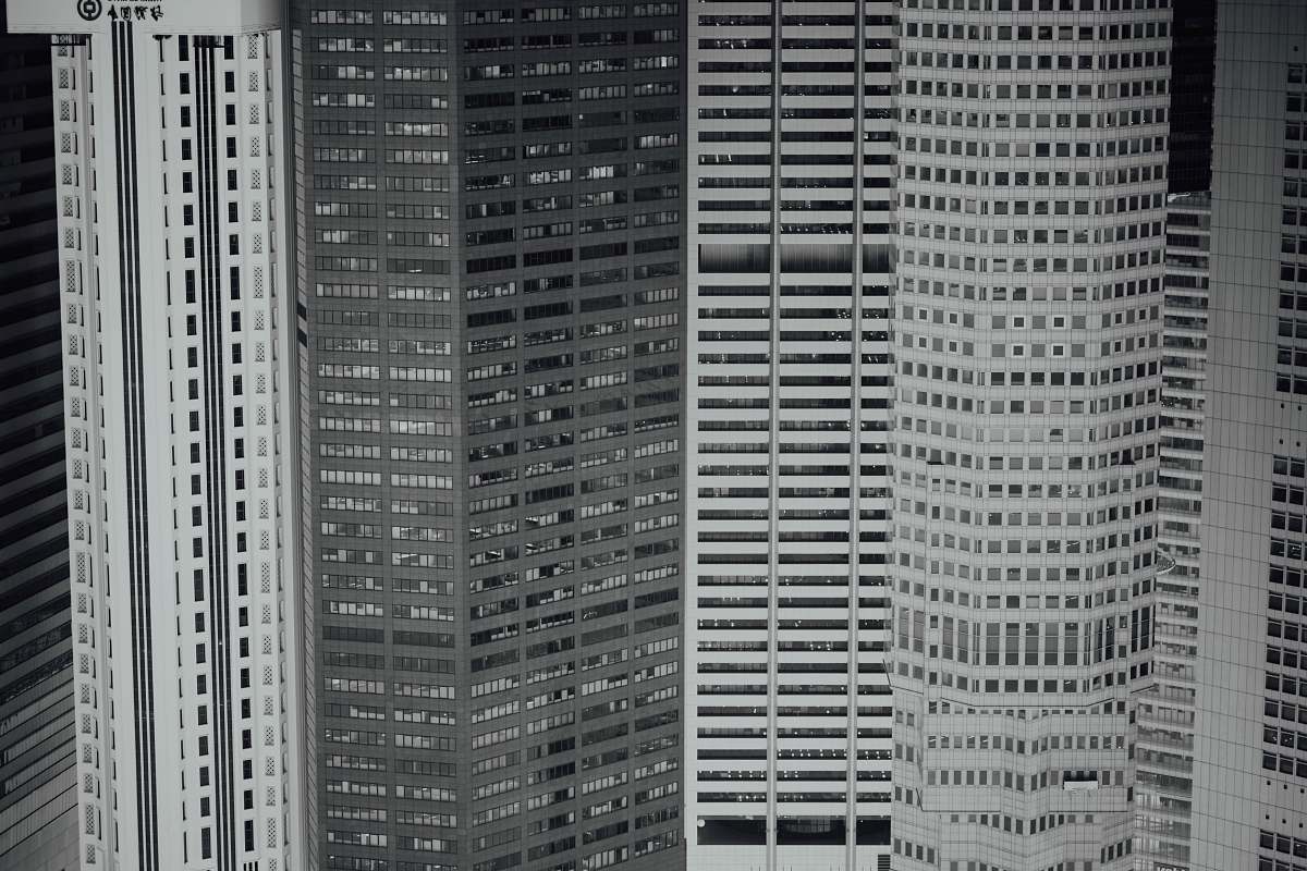 city closeup photo of concrete building black-and-white