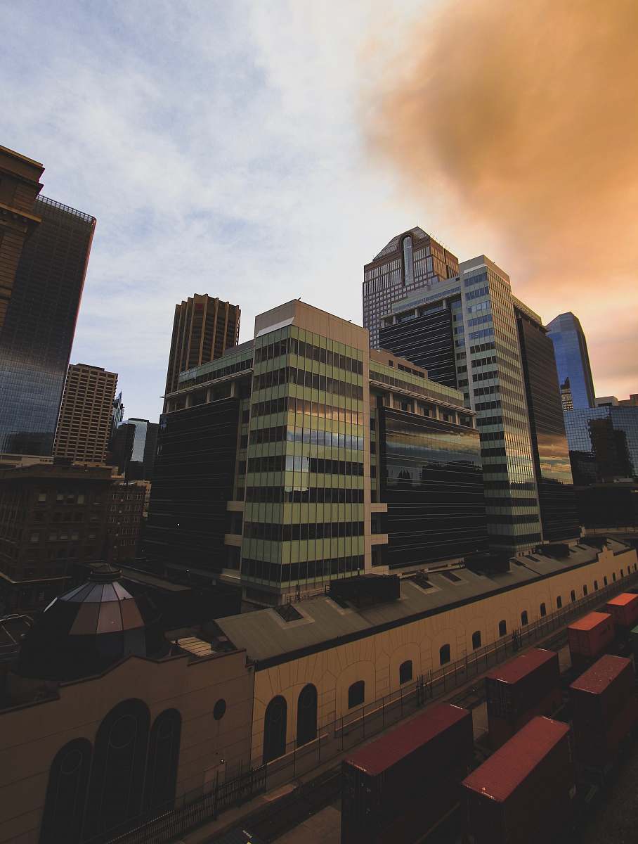 city curtain wall buildings at daytime urban