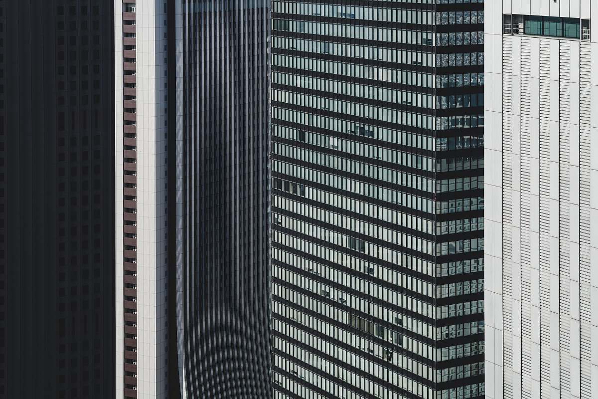 city gray high rise buildings view urban