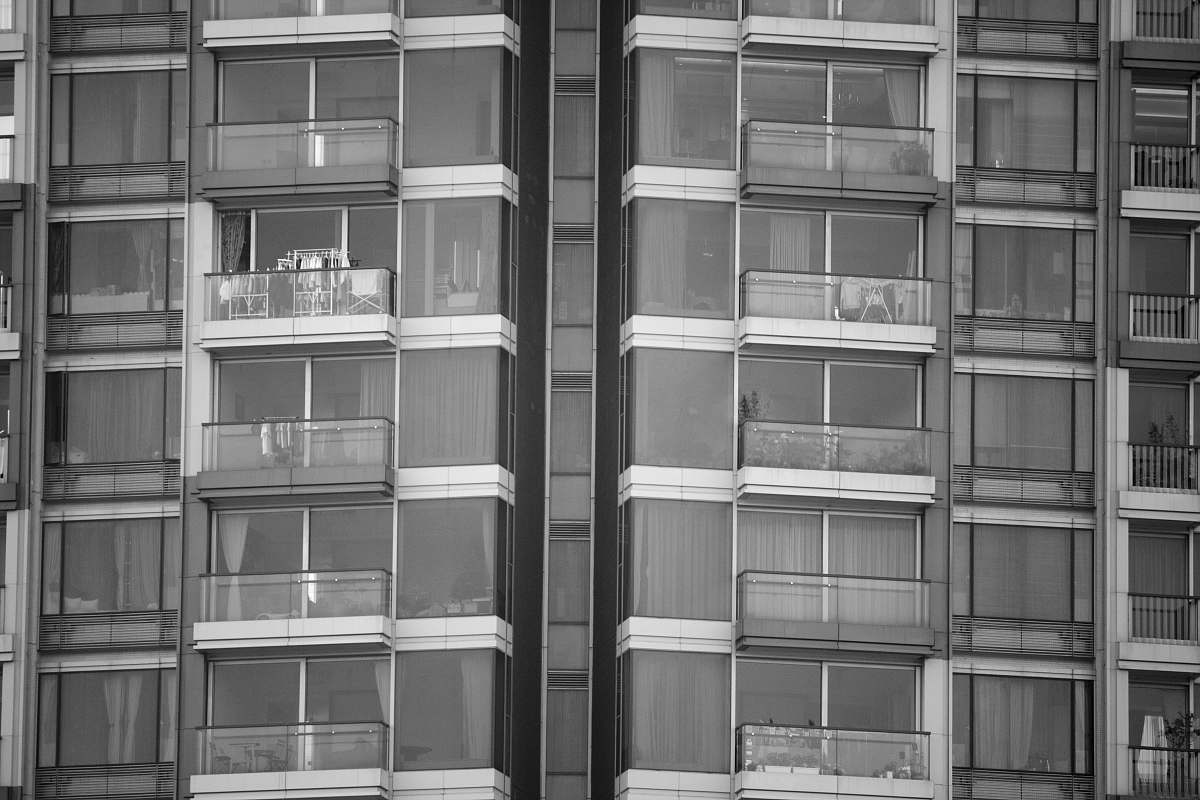 grey grayscale photography of curtain building black-and-white