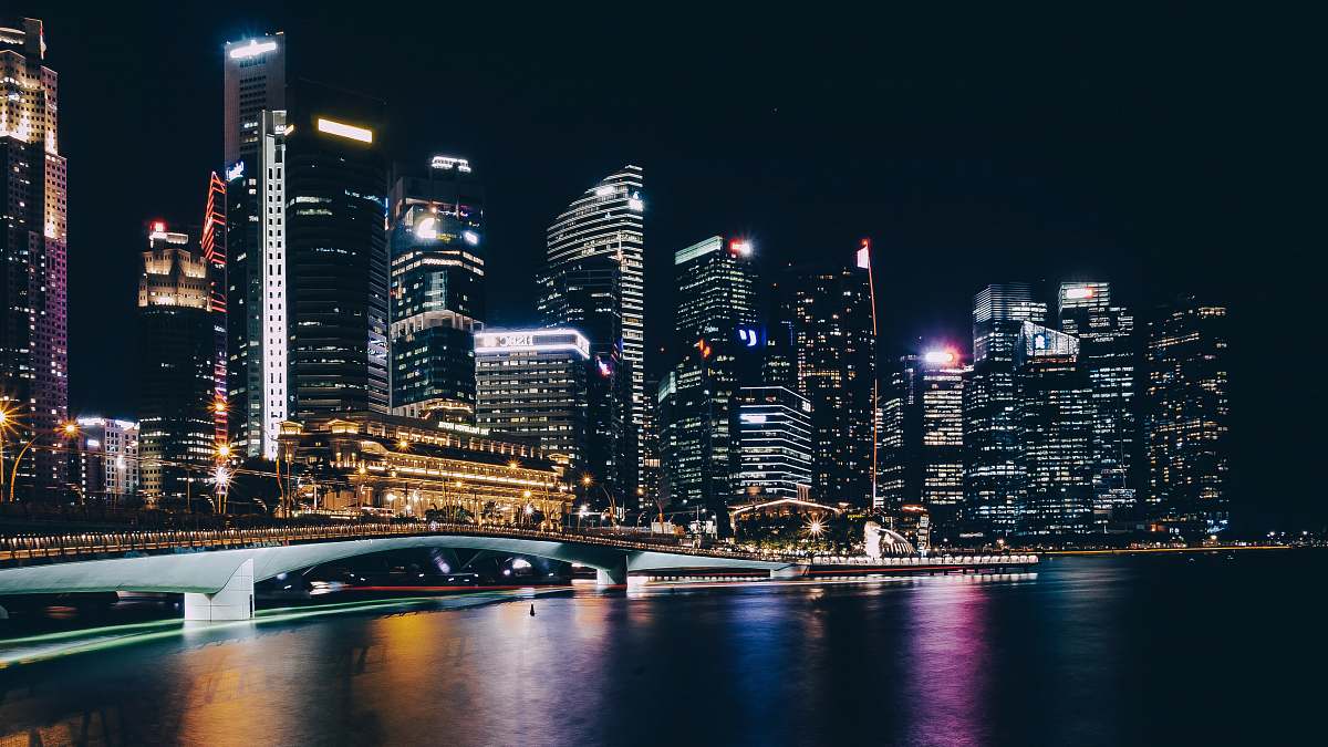 city high-rise building at nighttime town
