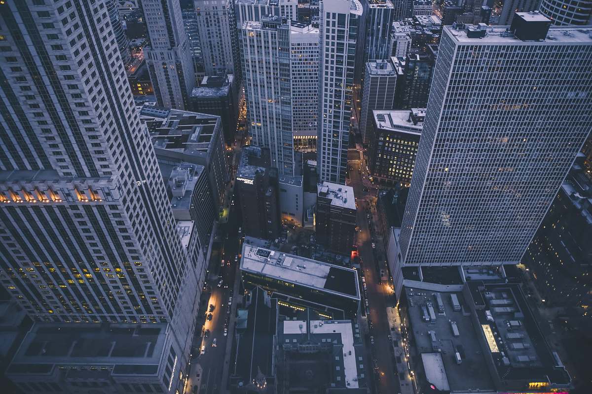 city high rise building from aerial view architecture