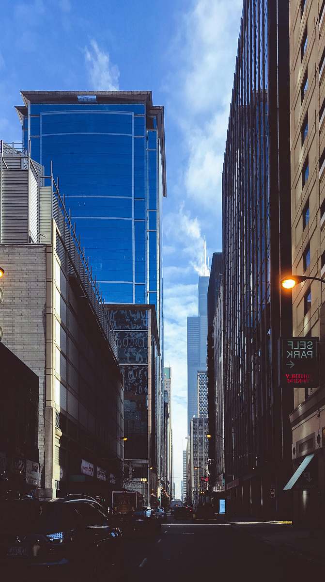 town high-rise buildings street