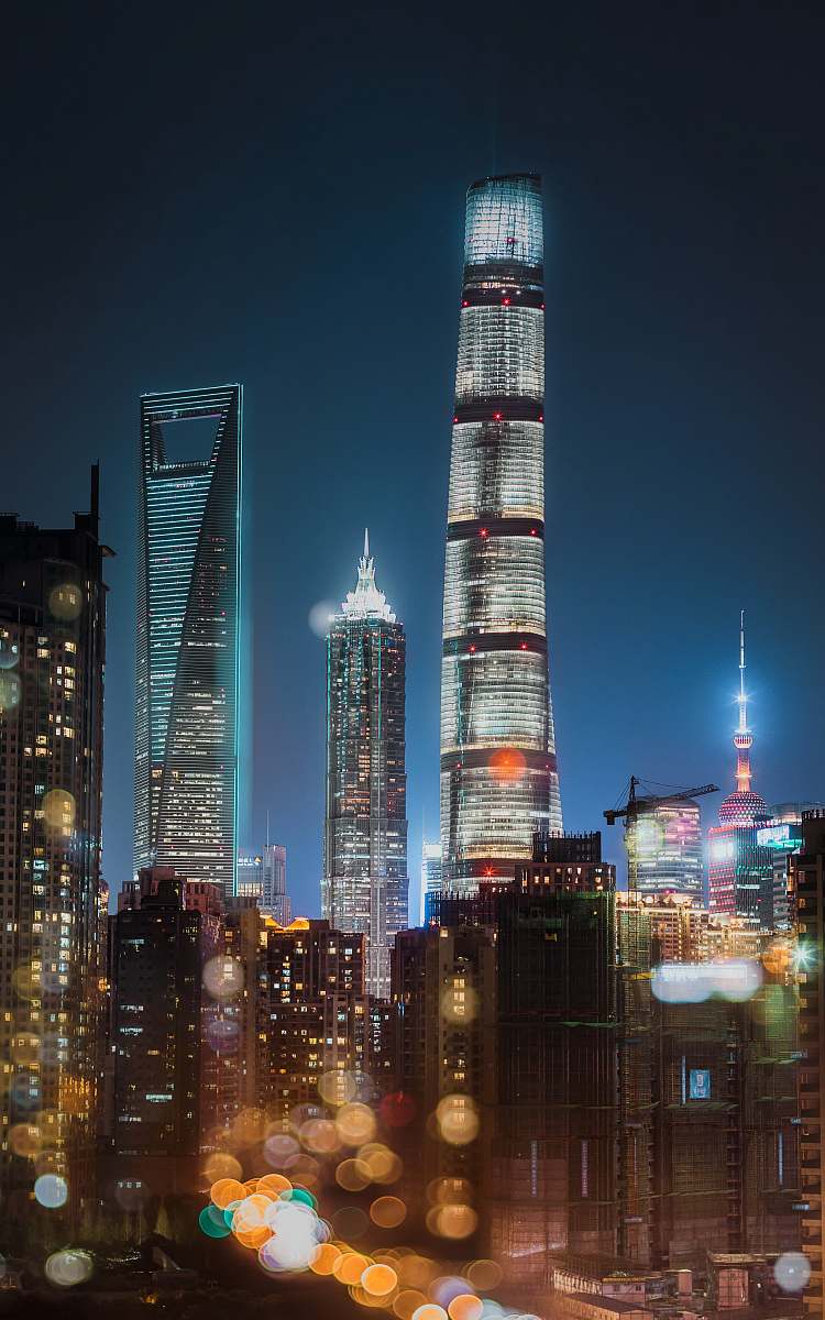 city high-rise buildings with bokeh effect urban