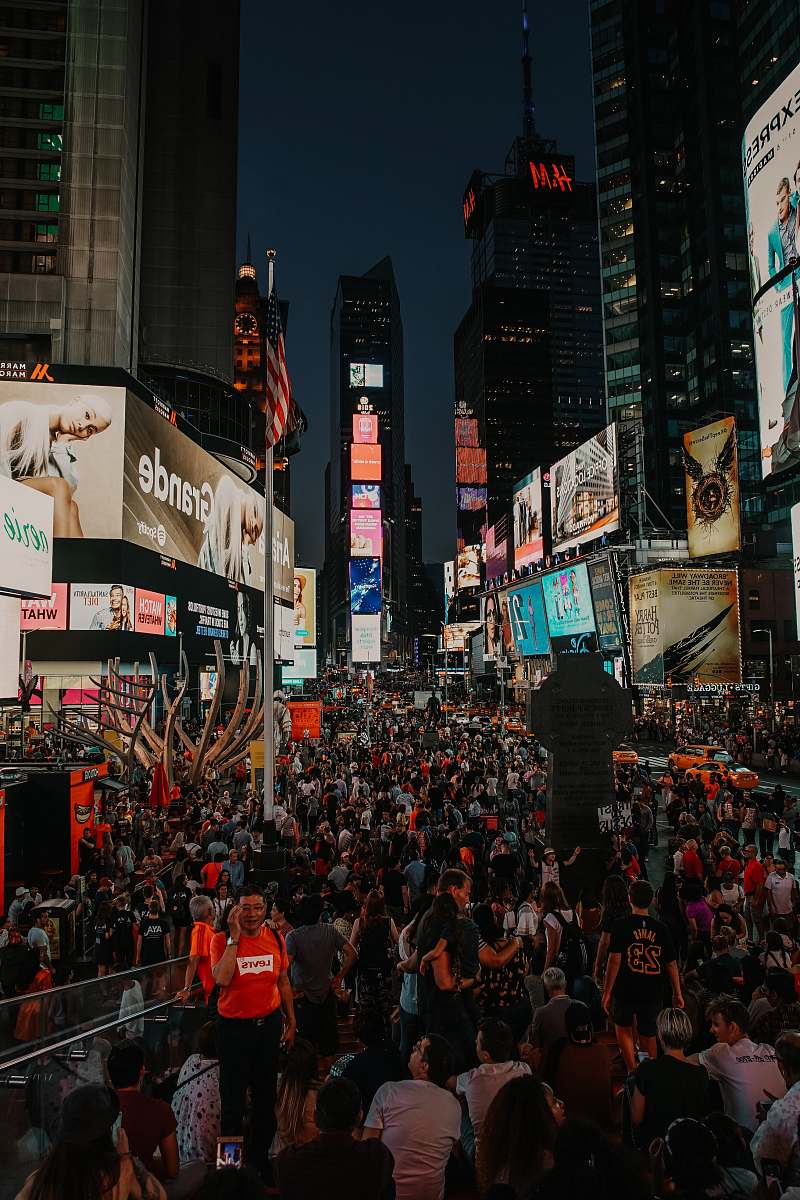 city huge crowd of people at New York Times Square at night metropolis