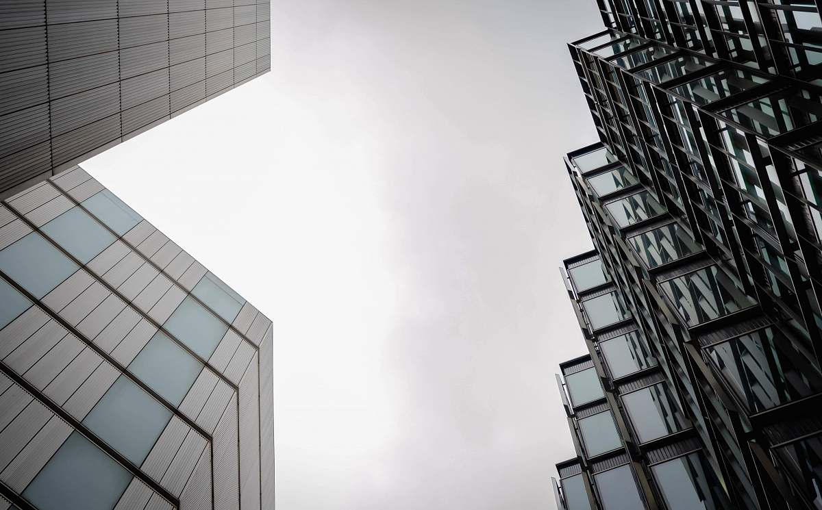 black-and-white low angle photo of building office building