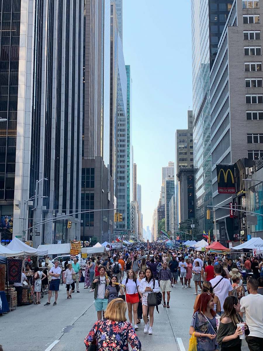 downtown people walking on street city