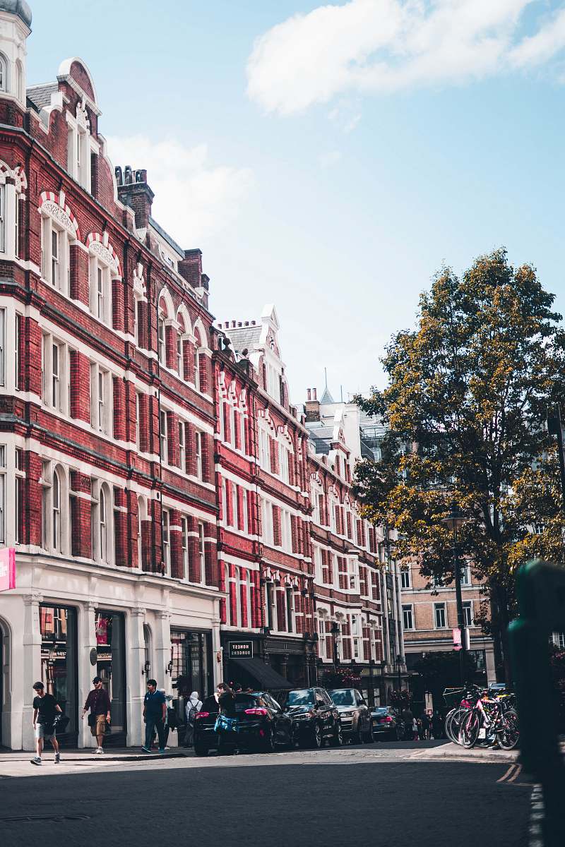 city red and white painted buildings downtown