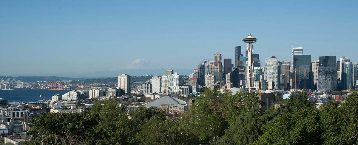 city Seattle buildings under blue sky urban