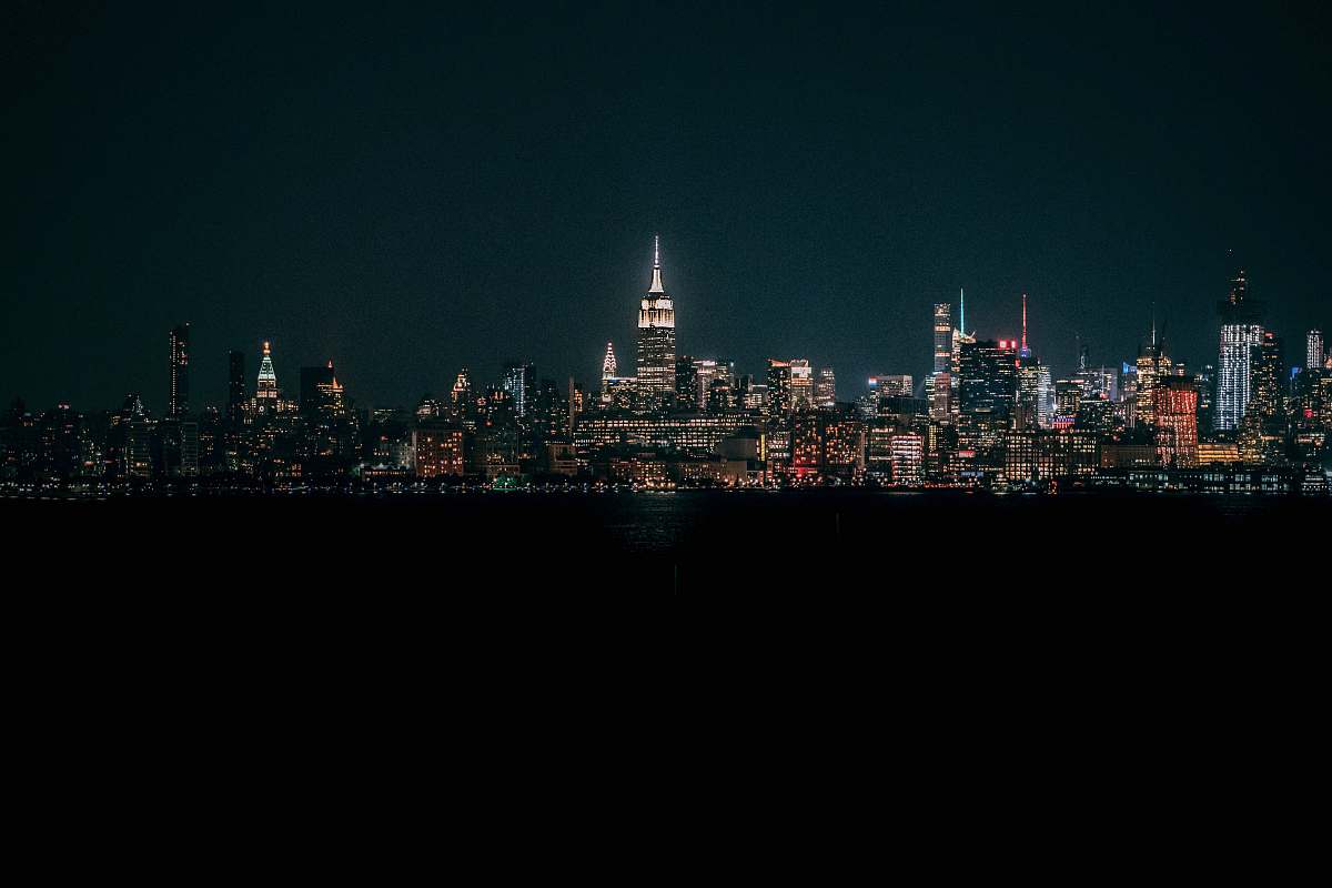 city skyscraper view from sea metropolis