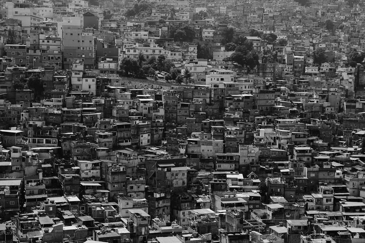 city top view of buildings black-and-white