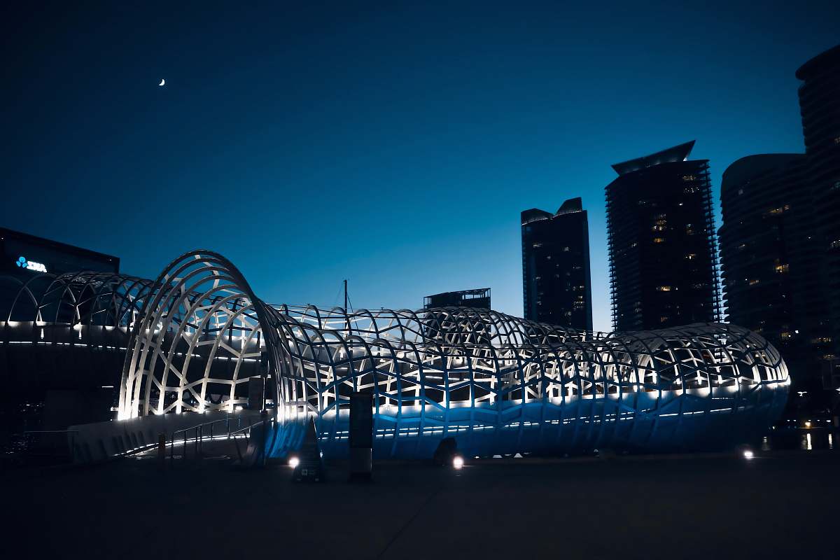 city turned-on bridge lights metropolis