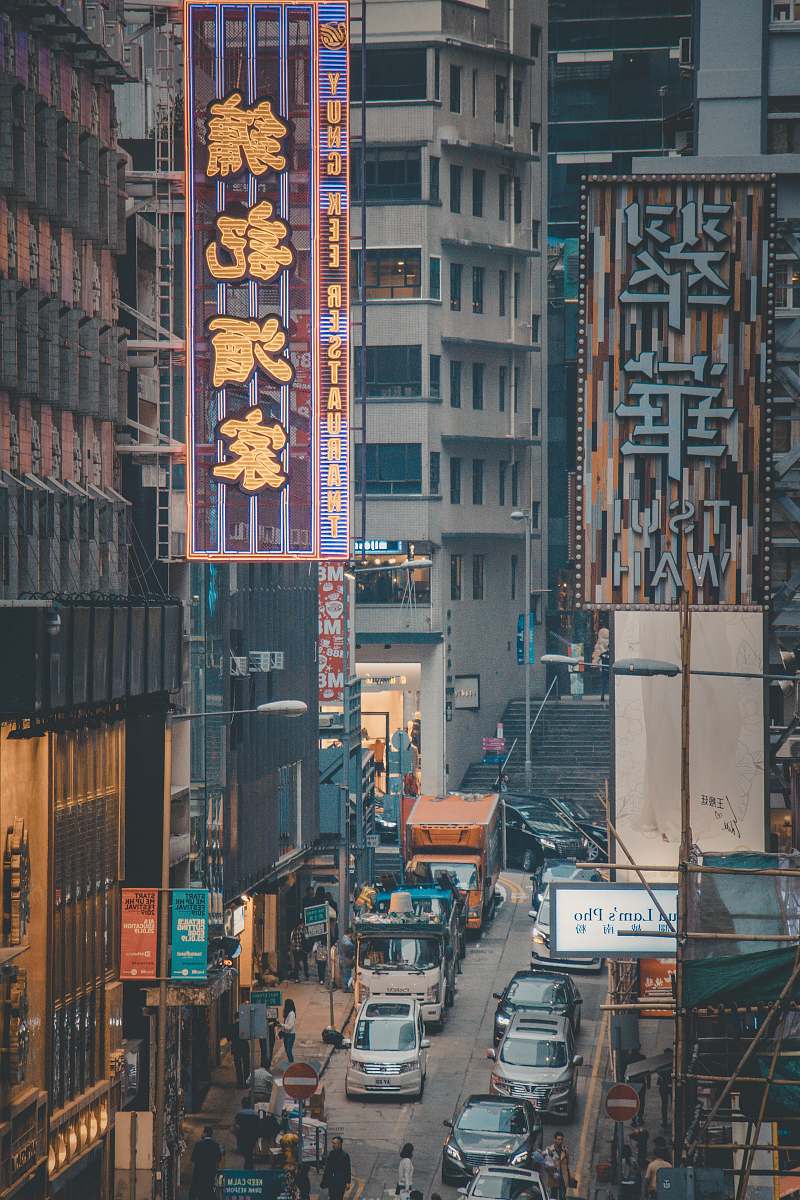 city view of a Chinese road and buildings metropolis