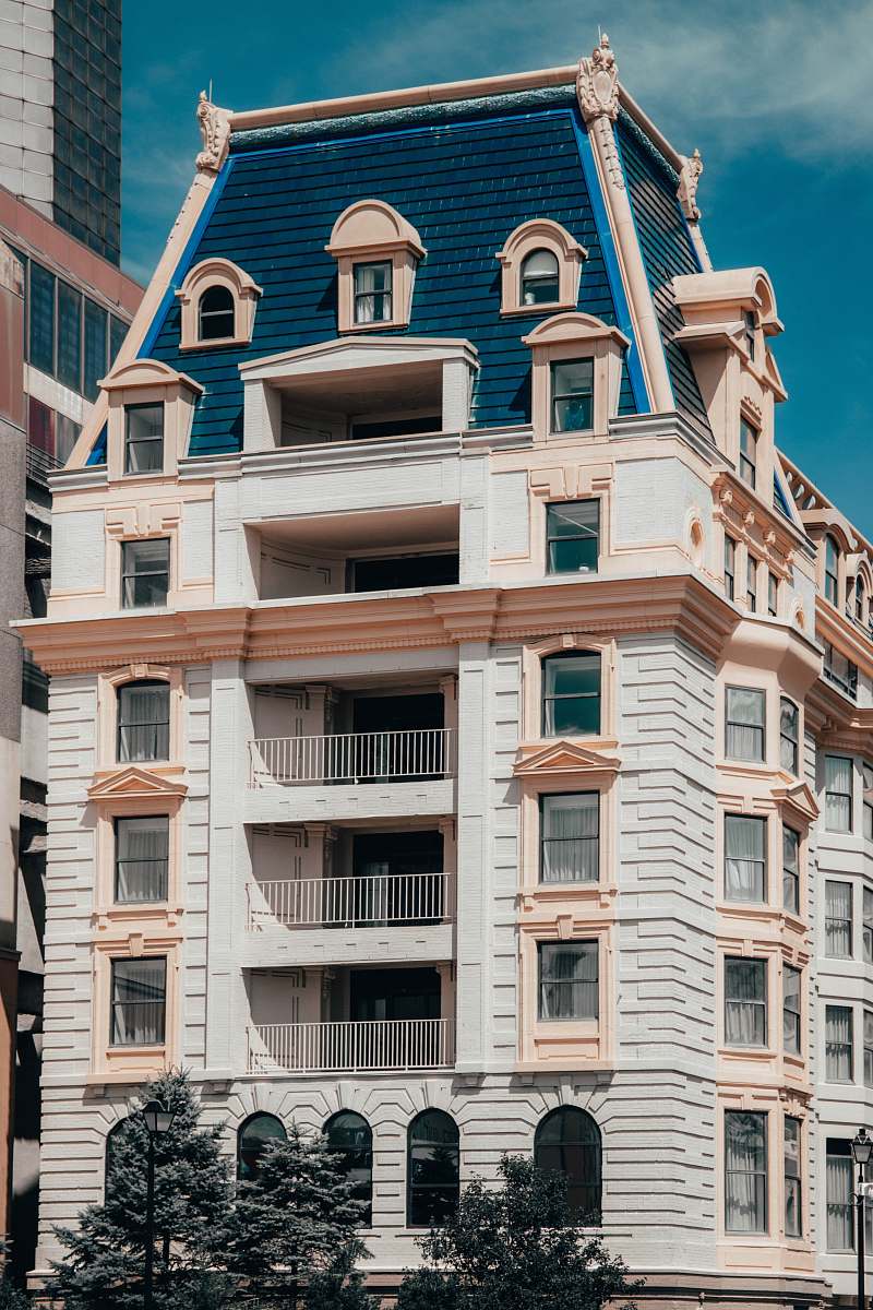 city white and blue building high rise