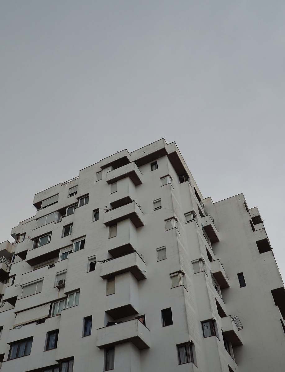 city white concrete structure black-and-white