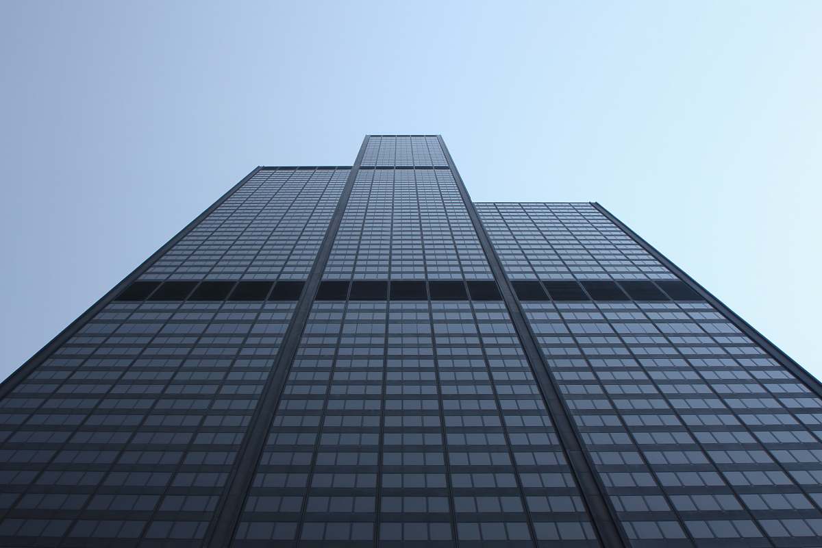 architecture worms view of glass building skyscraper