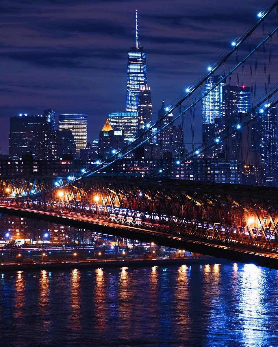 building aerial photo of bridge during nighttime urban