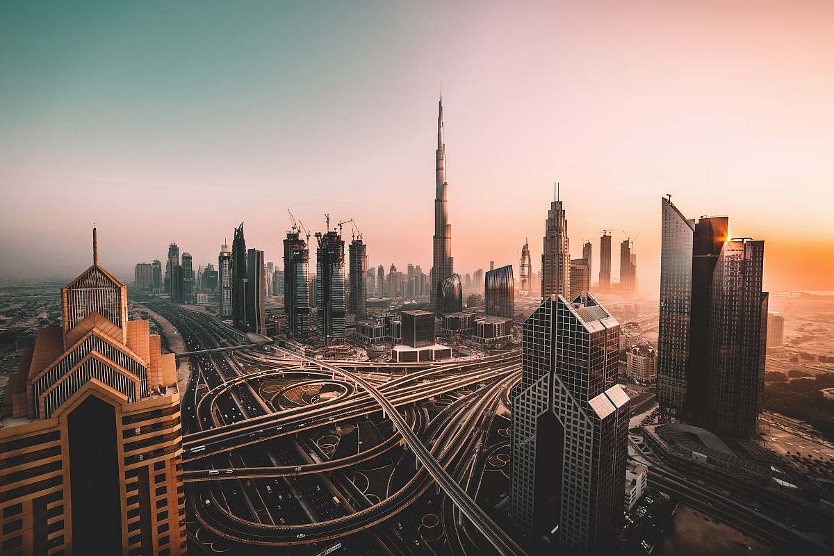 dubai aerial photo of city highway surrounded by high-rise buildings architecture