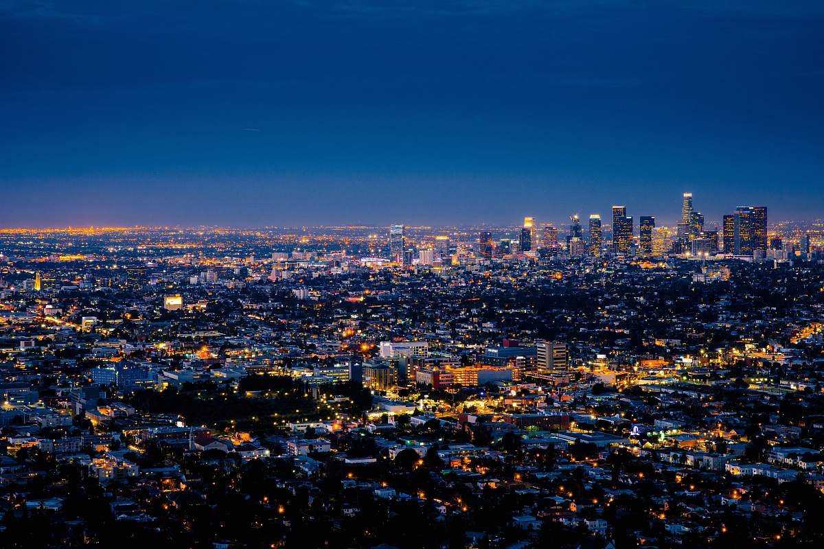 downtown aerial photography of cityscape at night urban
