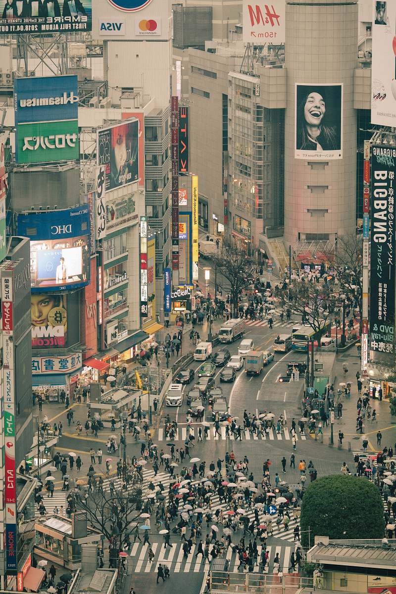 downtown aerial photography of Shibuya crossing urban