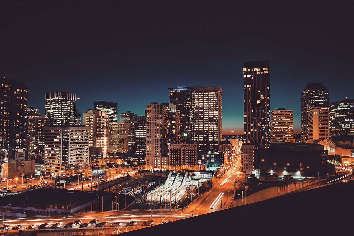 building aerial view of city seattle