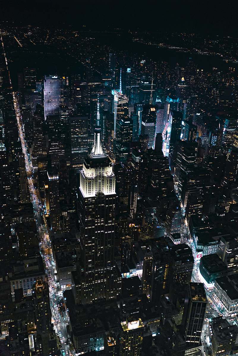 urban aerial view of city lights and lights
