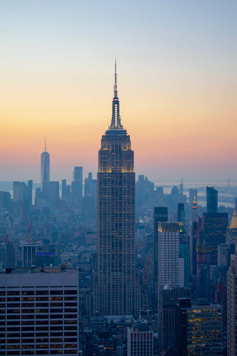 building aerial view of highrise building during sunset town