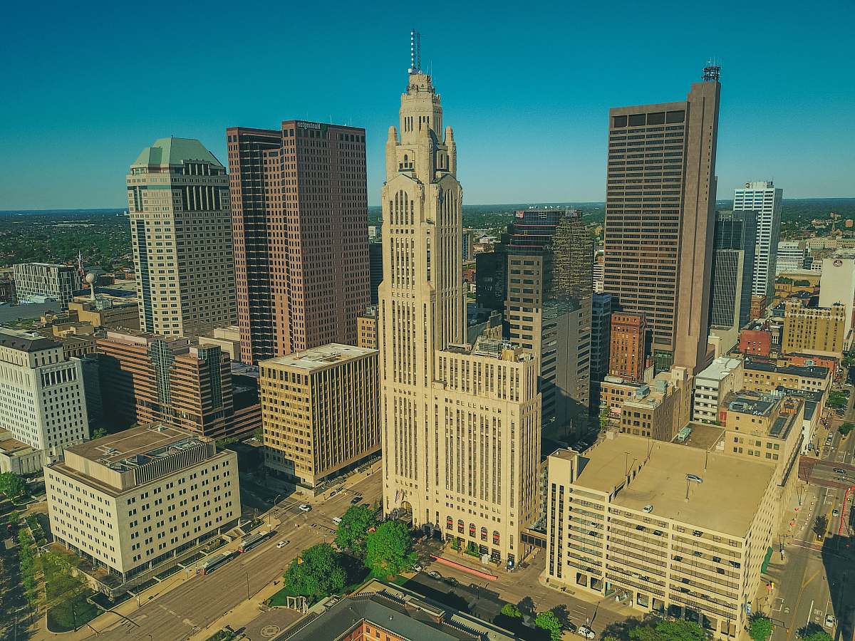 building city buildings on top view downtown