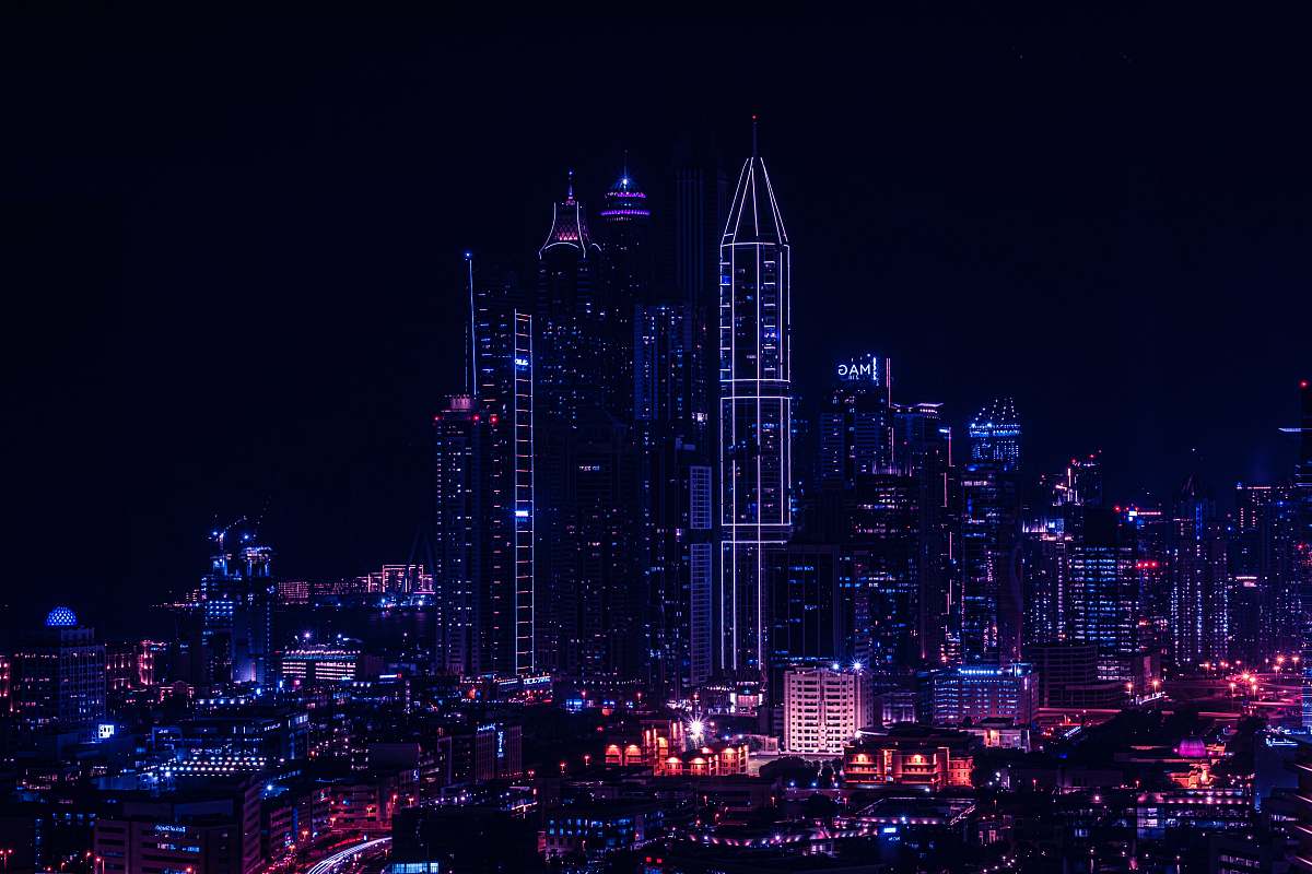 town city during night building