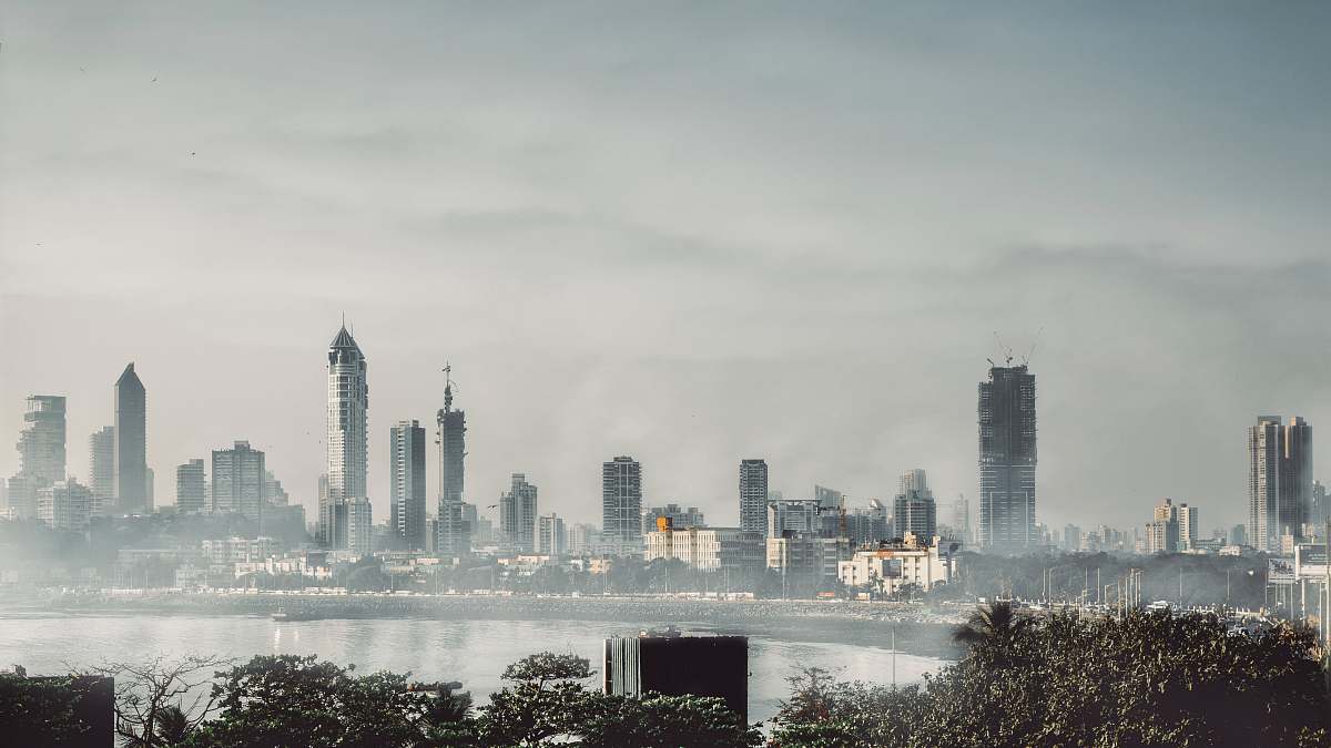 urban cityscape beside sea grey