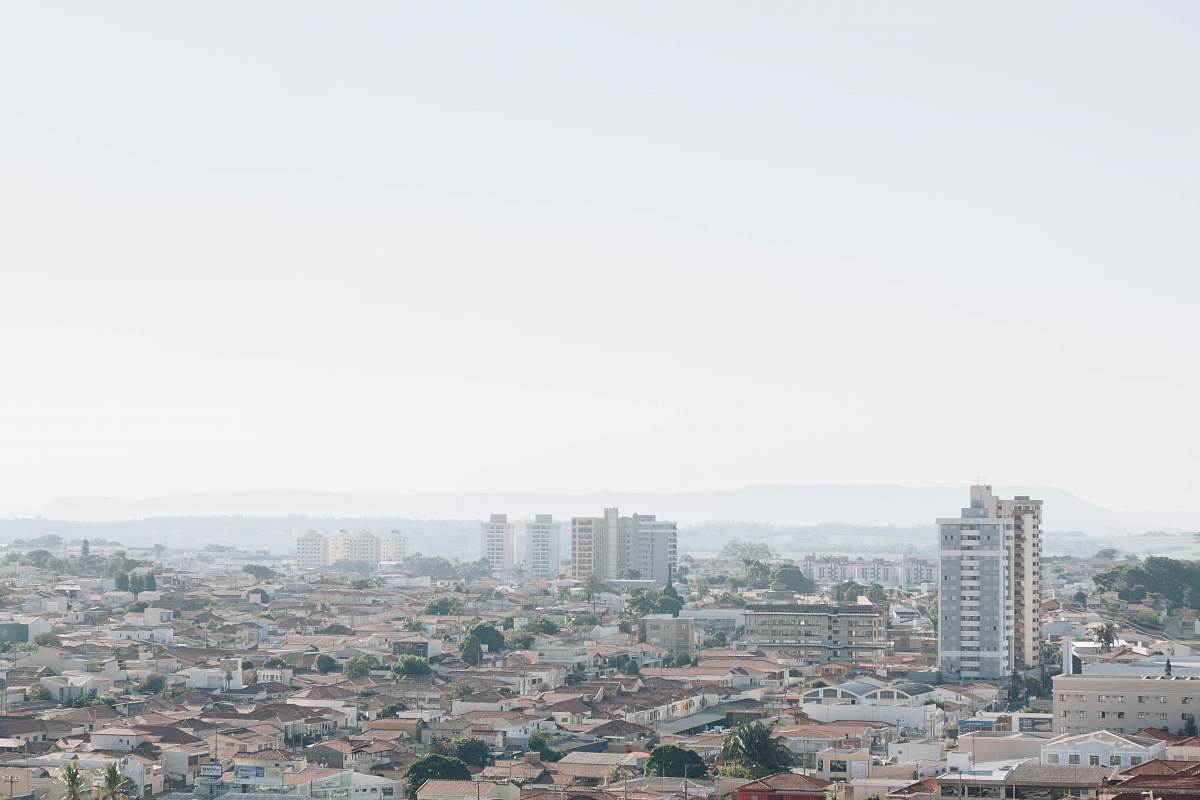 building cityscape under white sky grey