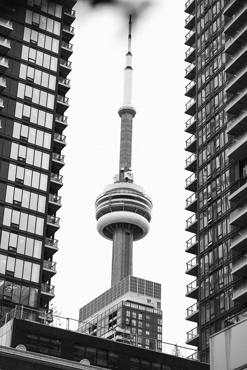 building CN Tower, Toronto Canada black-and-white