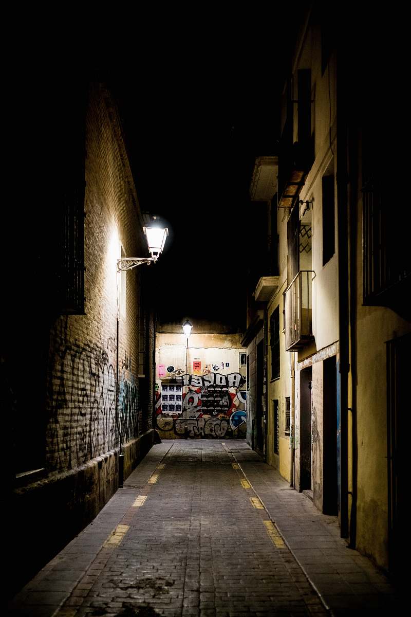 building empty alley at night road
