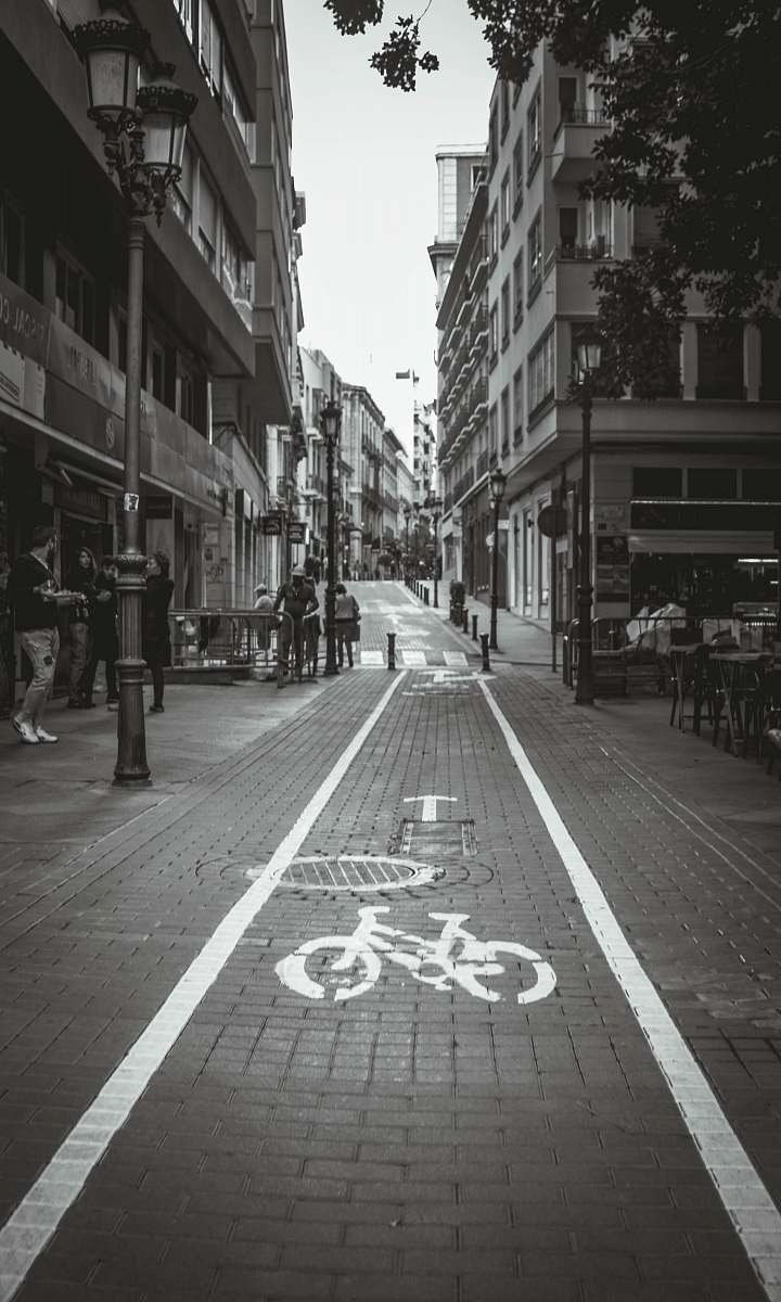 building empty street black-and-white