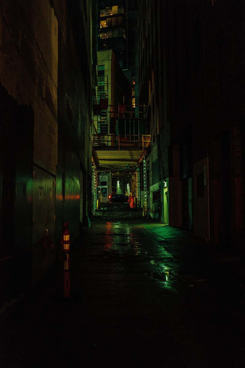urban high-rise buildings at night time street