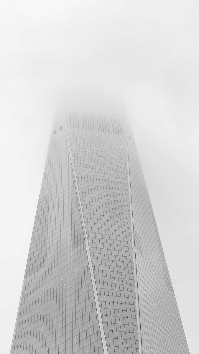black-and-white high-rise curtain wall building grey