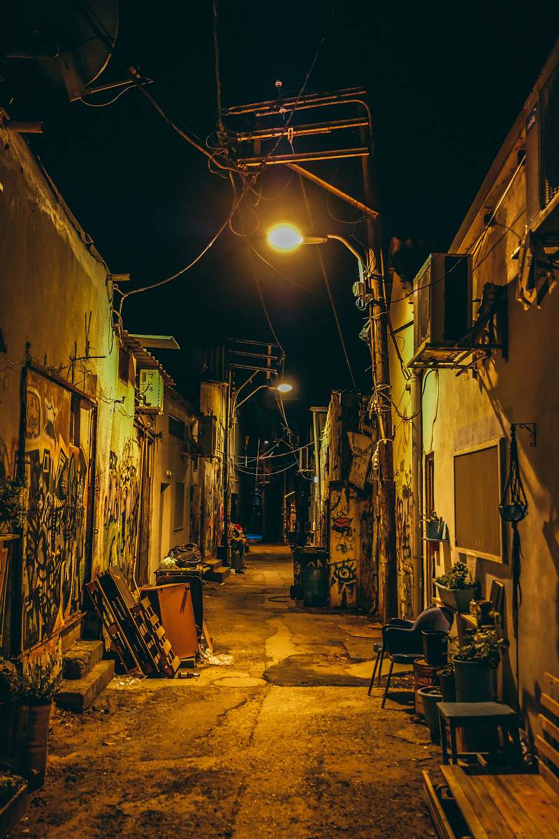 town lighted street at night street