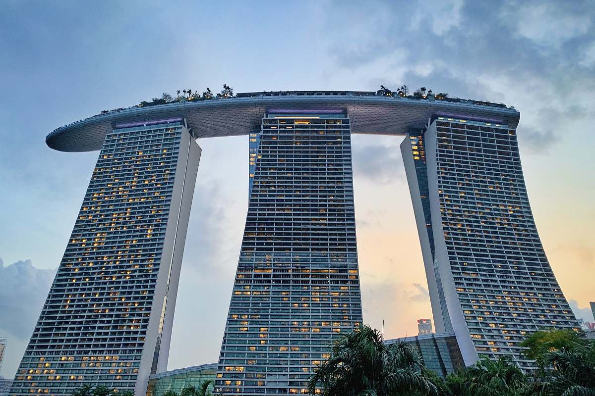 building low angle view of Marina Bay Sands at Singapore high rise