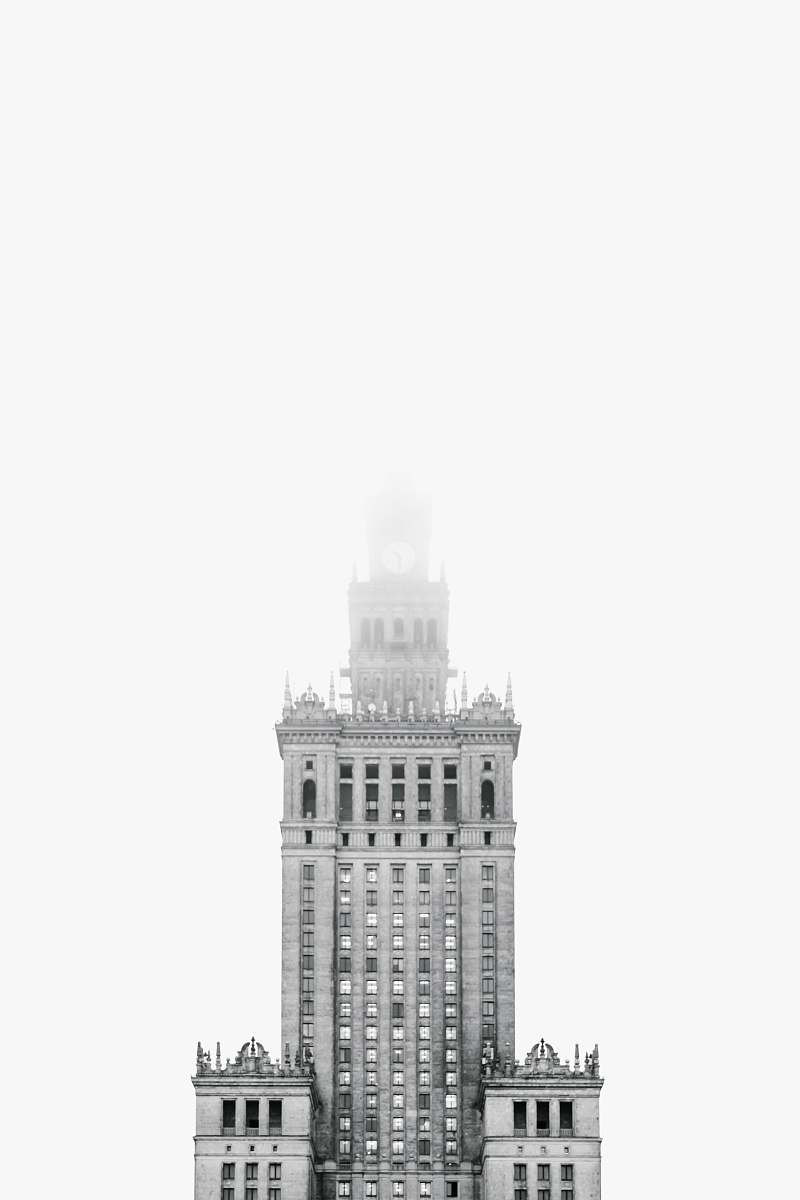 building Palace of Culture and Science building black-and-white