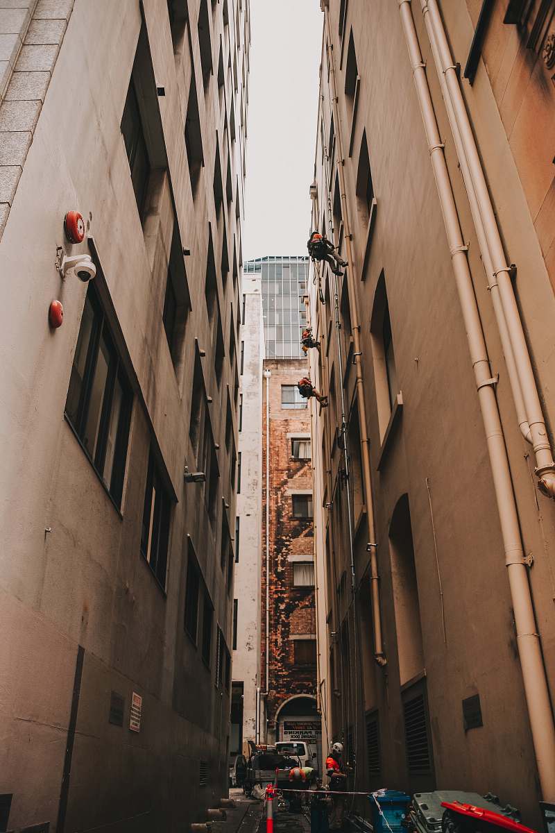 urban pathway between buildings street
