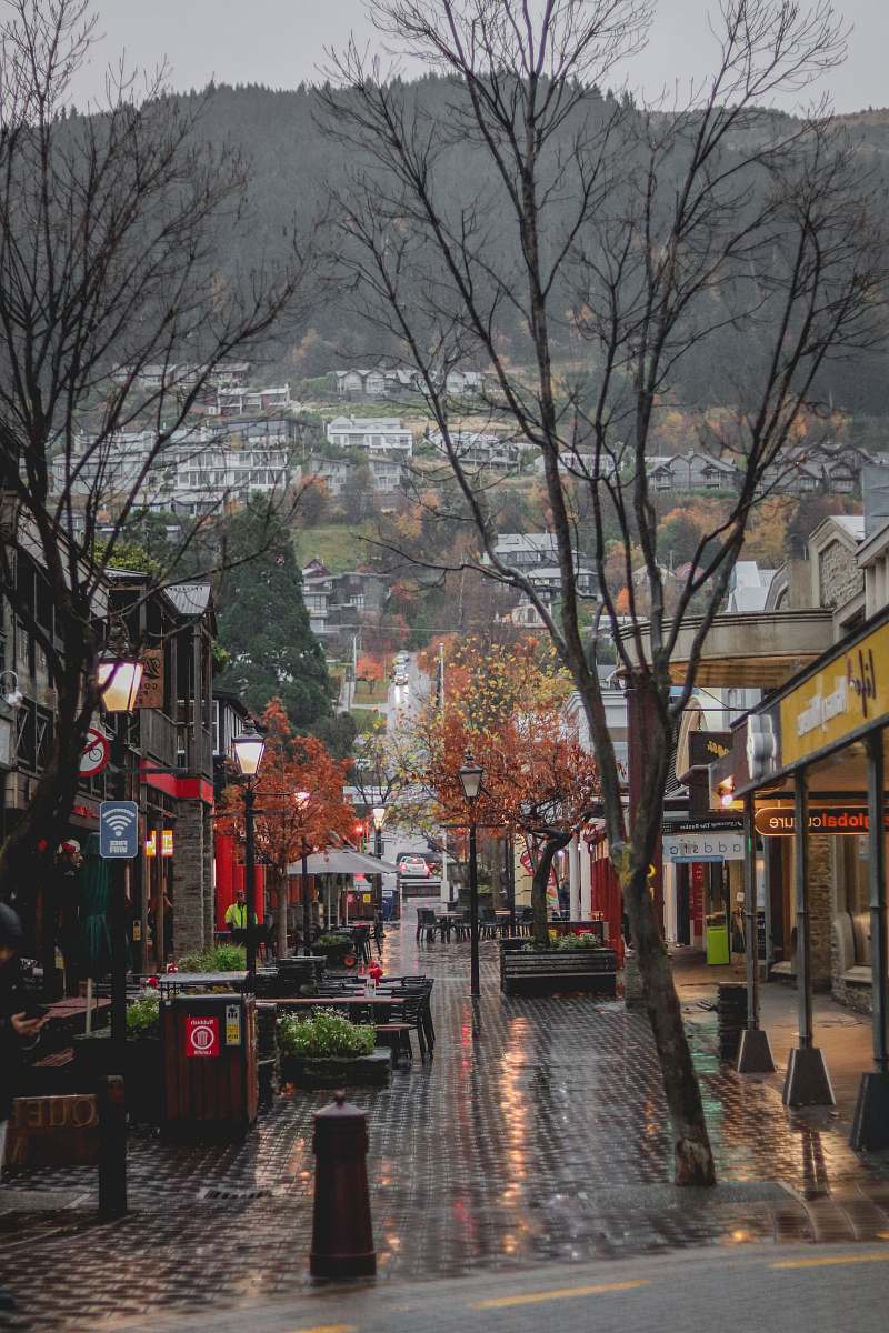 road pathway during rainy day building