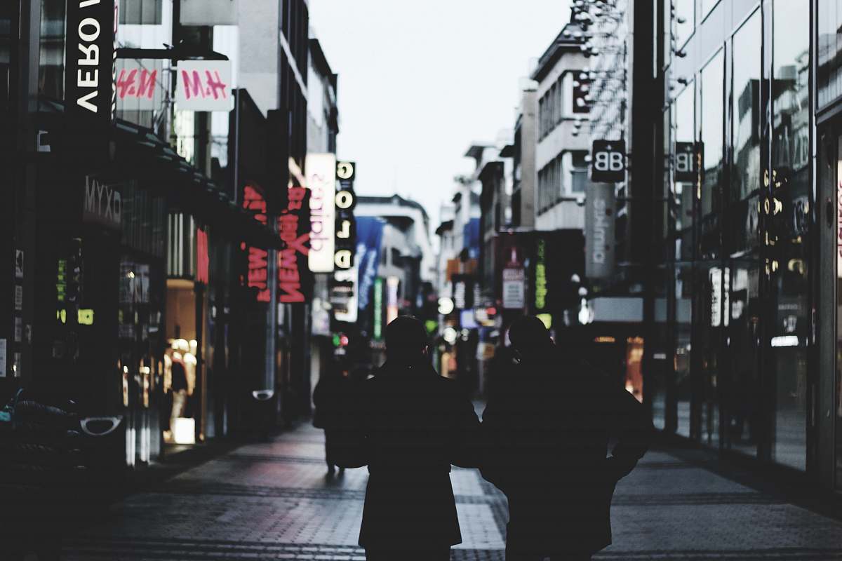 nightlife people walking on road night