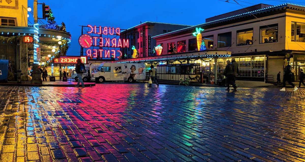 town public market center signage urban