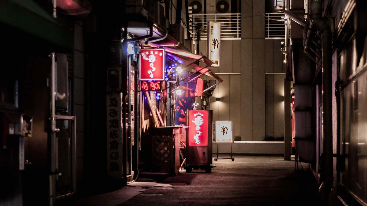 urban red lightened signage street