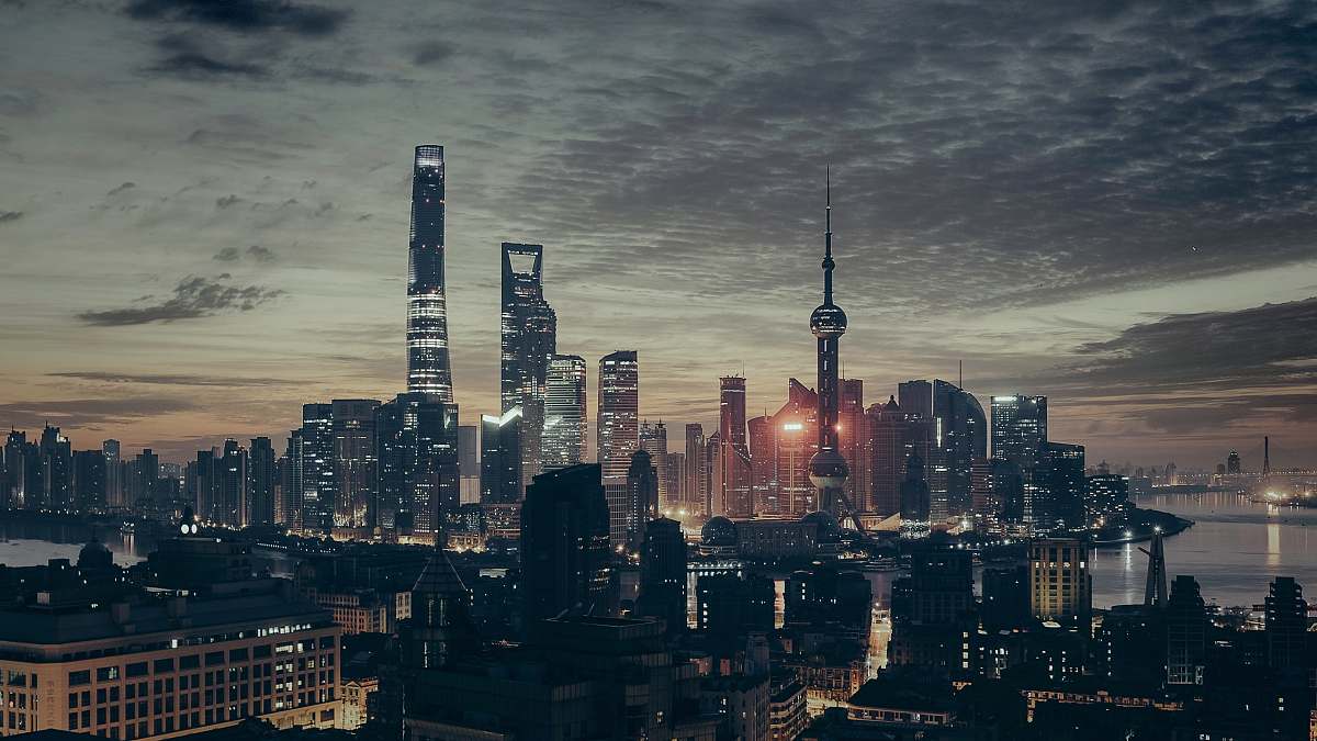 building Shanghai tower in night time cityscape