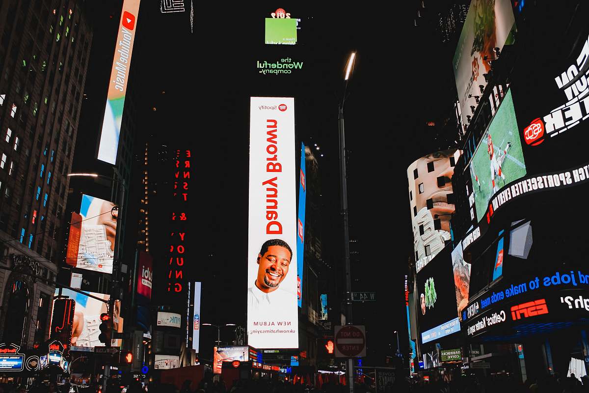 building time square with Danny Brown LED signage at nighttime metropolis