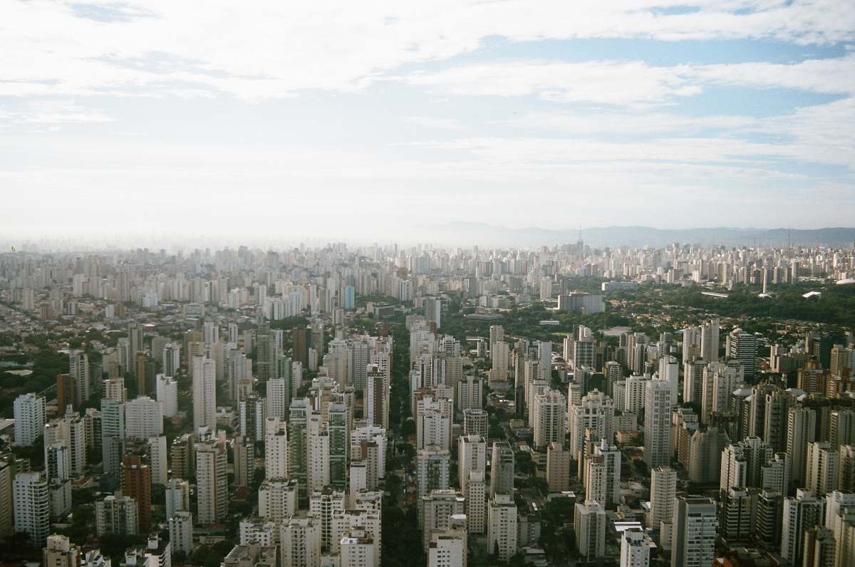 urban top view of high-rise and mid-rise buildings building