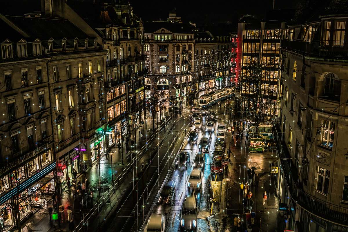 urban vehicles and people at the city during night \ metropolis